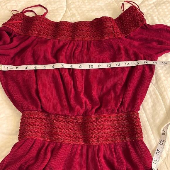 Purple Snow Burgundy Red 3/4 Sleeve Cold Shoulder Crinkle Romper Lined Sz S Vid - Picture 13 of 16